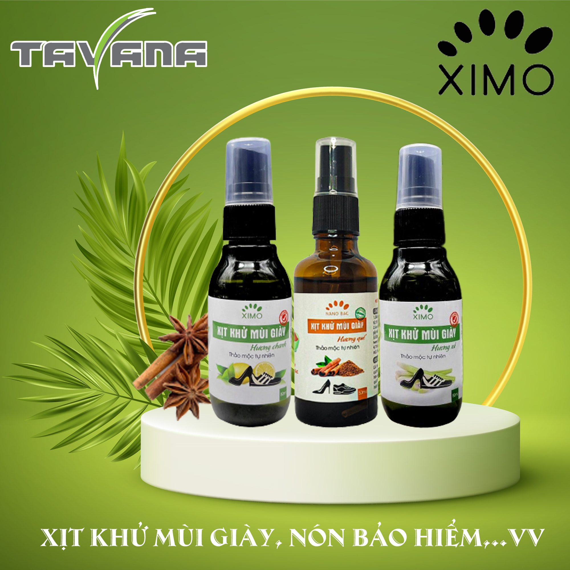 Xịt khử mùi hôi giày Hương Quế, Chanh, Xả Nano Bạc XIMO đánh bay mùi hôi chân, giày, túi 50ml