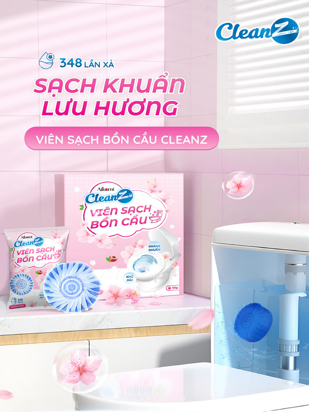 Viên thả bồn cầu CleanZ sạch khuẩn thơm mát tẩy sạch mảng bám khử mùi diệt vi khuẩn toilet chai thả 