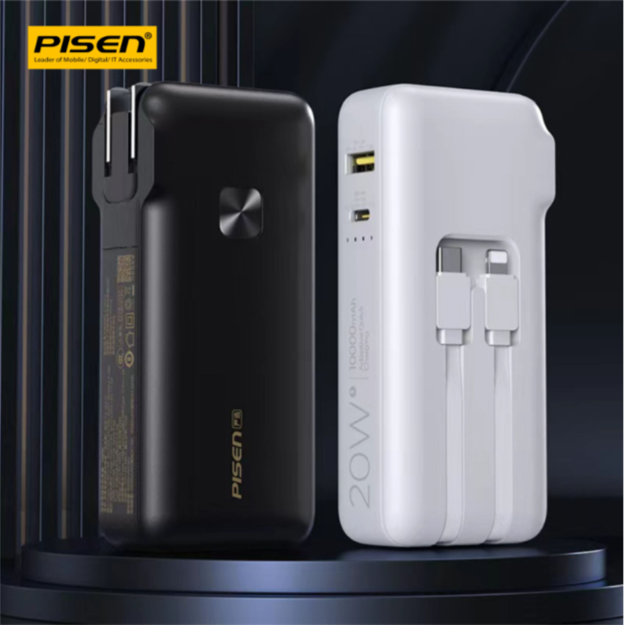 Sạc dự phòng 2 trong 1 có chân cắm, kèm dây cắm Type-C & Lightning - PISEN QUICK High Power Box 1000