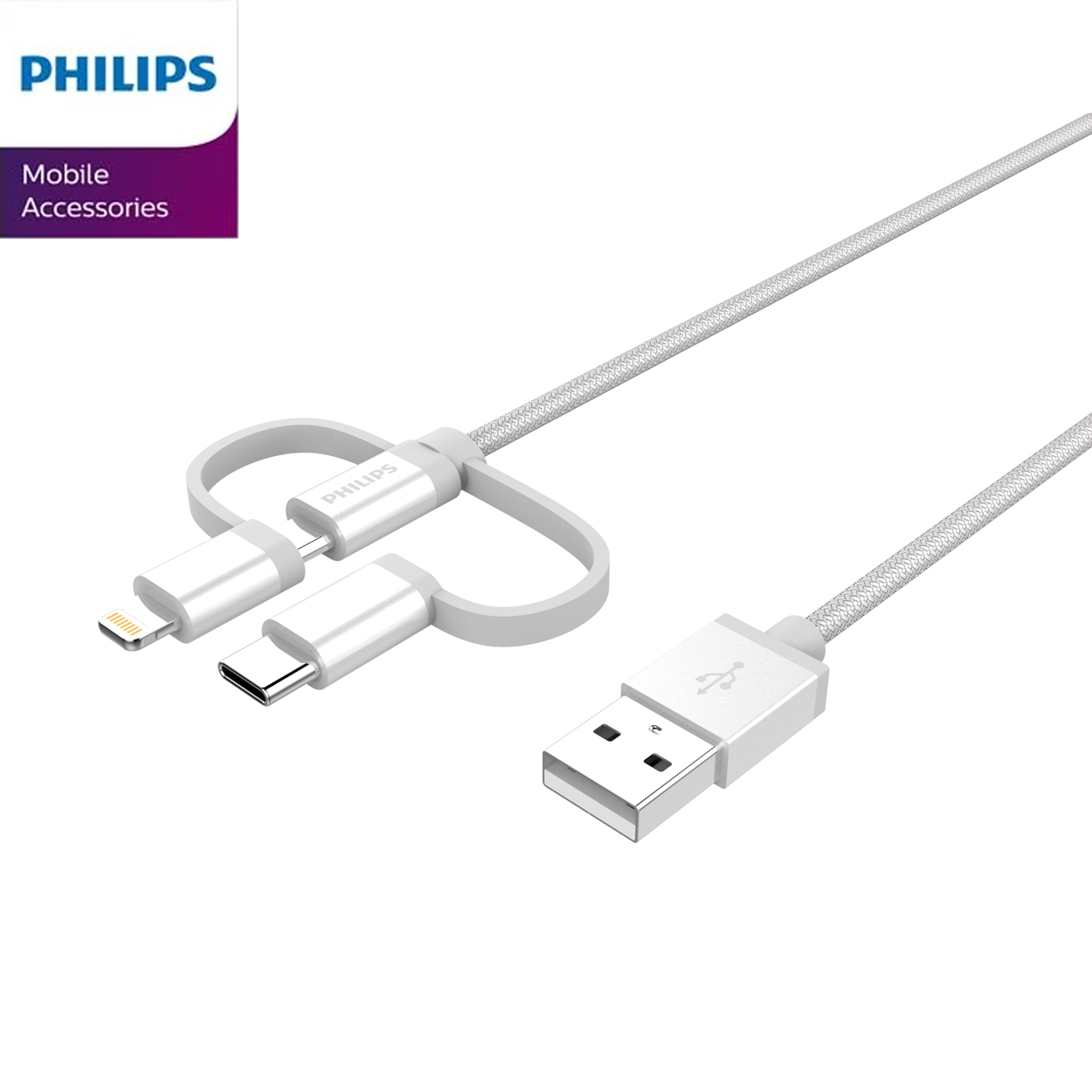 Cáp sạc Micro USB Philips DLC4540 tích hợp đầu chuyển đổi Linghtning và USB-C