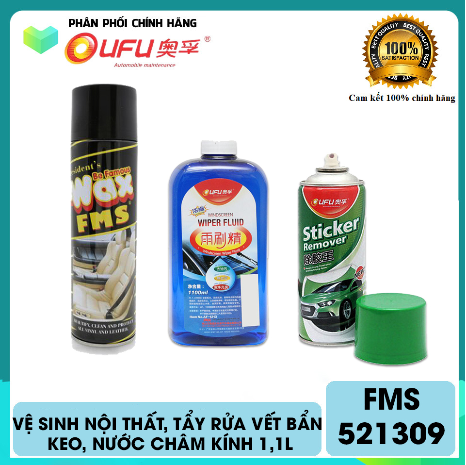 Combo 3 chai chăm sóc ô tô OUFU : Vệ sinh nội thất , Nước châm kính 1,1L, Tẩy rửa vết bẩn keo FMS521