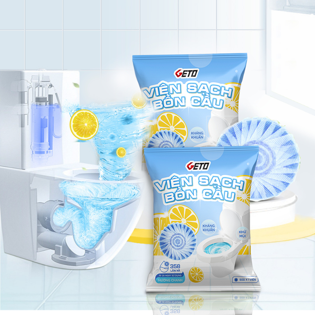 Viên sạch bồn cầu Geto chai thả bồn cầu sạch khuẩn tẩy sạch mảng bám khử mùi diệt vi khuẩn toilet
