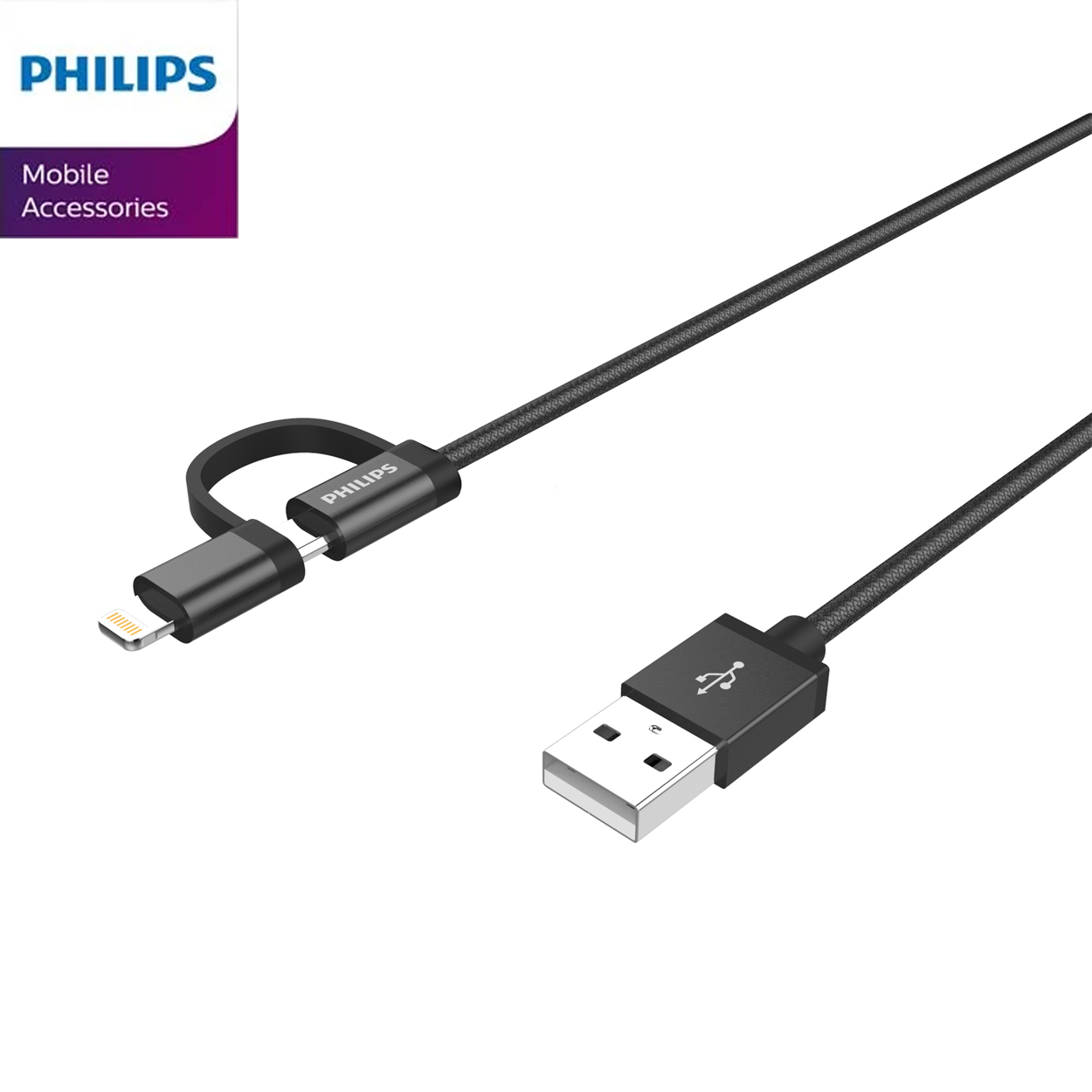 Cáp sạc USB-C Philips 2 trong 1 DLC4541VB tích hợp đầu chuyển đổi Linghtning